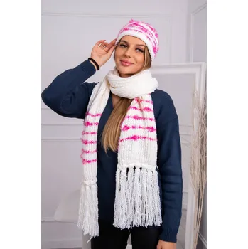 Čepice Dámská souprava se šátkem Anika K304 ecru+fuchsia UNI