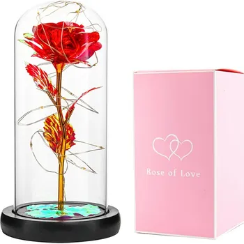 umělá květina Věčná růže ve skle s LED 20,5 x 11 cm