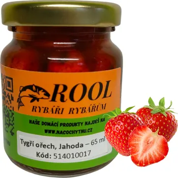 Návnadová surovina ROOL Tygří ořech - Šáchor extra velký XL Jahoda. Domácí produkt 65ml