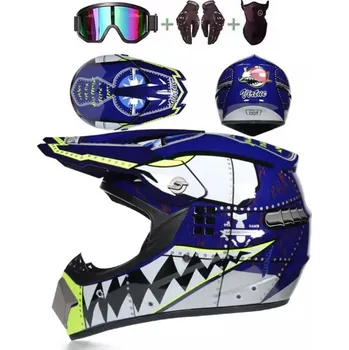 Motodoplněk Cross helma XTR modrá SET (Motocrossová přilba XTR blue set)