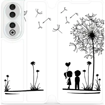 Pouzdro na mobilní telefon Flipové pouzdro Mobiwear - Honor 90 5G - MH16P Dvojice s pampeliškou (Knížkové flip pouzdro, obal, kryt na mobil Honor 90 5G - MH16P Dvojice s pampeliškou, materiál Umělá kůže + TPU - ochrana 360°, stojánek, silikonová vanička, magnetické zavírání)