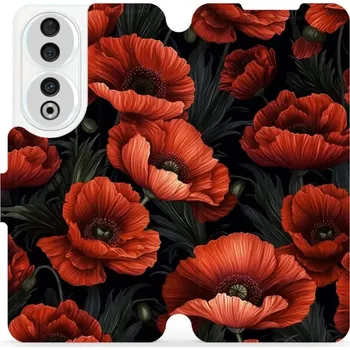 Pouzdro na mobilní telefon Flipové pouzdro Mobiwear - Honor 90 5G - VP45S Temné červené květy (Knížkové flip pouzdro, obal, kryt na mobil Honor 90 5G - VP45S Temné červené květy, materiál Umělá kůže + TPU - ochrana 360°, stojánek, silikonová vanička, magnetické zavírání)