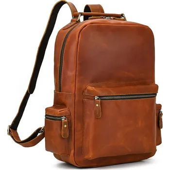 Sportovní batoh Kožený prošívaný batoh na notebook a na cesty Barva (Varianta): Světle hnědá