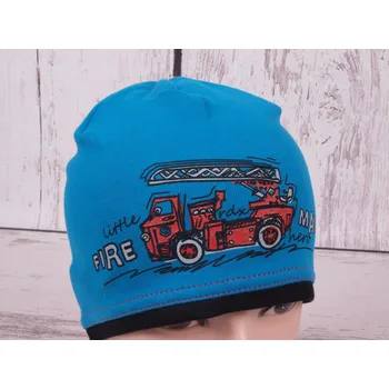 Čepice Čepice RDX 2830 tyrkys s hasičským autem velikost čepic: 48-50cm (1-2 roky, RDX vel.3)