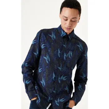 Pánská košile Garcia pánská košile se vzorem dlouhý rukáv modrá Velikost: XXL