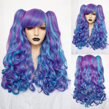 Paruka Barevná paruka s loknami a dvěma culíky Barva: Fialovorůžová