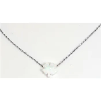 Náhrdelník Dámský stříbrný náhrdelník opálový čtyřlístek 74724F