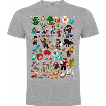 Chlapecké tílko Tričko Minecraft Koláž Barva: Šedá melírová, Velikost: XS - 158/164, Varianta oděvu: Tričko s krátkým rukávem