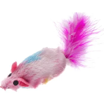 Hračka pro kočku JK ANIMALS, Plyšová chrastící myška s pírky, 16 cm