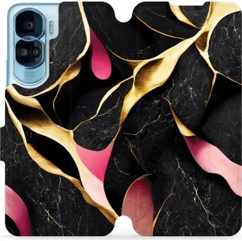 Pouzdro na mobilní telefon Flipové pouzdro Mobiwear - Honor 90 Lite 5G - VP35S Černý a zlatavý mramor (Knížkové flip pouzdro, obal, kryt na mobil Honor 90 Lite 5G - VP35S Černý a zlatavý mramor, materiál Umělá kůže + TPU - ochrana 360°, stojánek, silikonová vanička, magnetické)