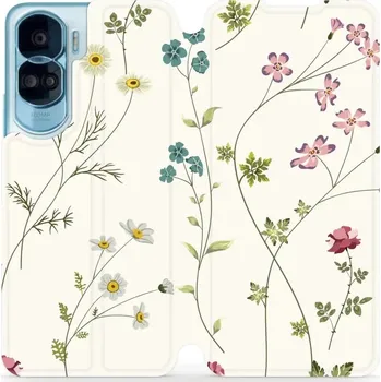 Pouzdro na mobilní telefon Flipové pouzdro Mobiwear - Honor 90 Lite 5G - MD03S Tenké rostlinky s květy (Knížkové flip pouzdro, obal, kryt na mobil Honor 90 Lite 5G - MD03S Tenké rostlinky s květy, materiál Umělá kůže + TPU - ochrana 360°, stojánek, silikonová vanička, magnetické)