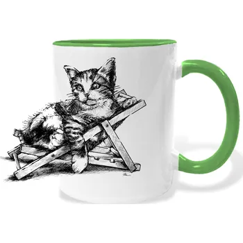 Hrnek - Kotě na lehátku Barva: Zelená