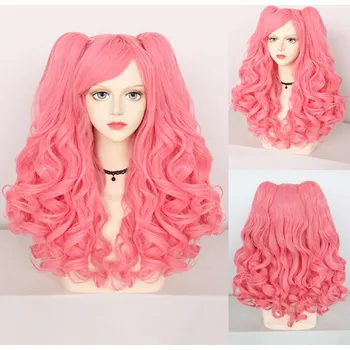 Paruka Barevná paruka s loknami a dvěma culíky Barva: Růžová