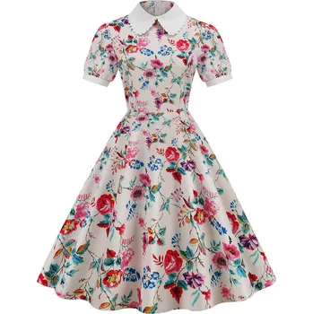 Dámské šaty Pinup šaty 50. leta s límečkem a vzory Velikost: 2XL, Barva (Varianta): 1802-004