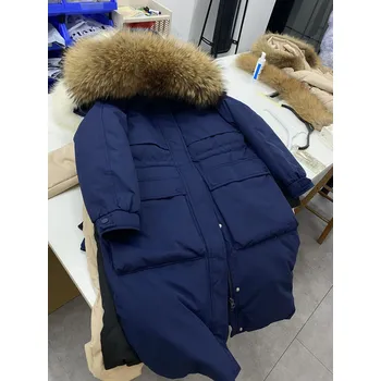 Dámská parka Dlouhá hřejivá parka s kachním peřím na zimu Velikost: S, Barva varianta: Námořnická kožešina z mývala