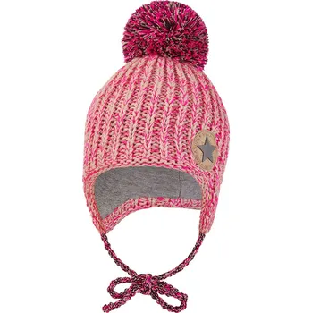 Čepice Little Angel Čepice pletená zavazovací bambule LA Outlast ® - růžový melír Velikost: 1 | 36-38 cm