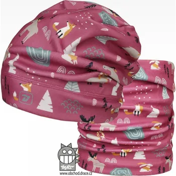 Čepice Flísová čepice a nákrčník Dráče - Yetti 11, růžová, lesní zvířátka Barva: Růžová, Velikost: 52-54