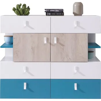 Komoda PLANET m | komoda PL8 | 110 cm | modrá/dub/bílá
