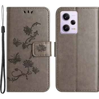 Pouzdro na mobilní telefon Flower knížkové pouzdro na Xiaomi Redmi Note 12 5G/Poco X5 5G - šedé