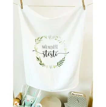 látková plena Biobavlněná čtvercová plena s textem " Naše největší štěstí " - Greenie
