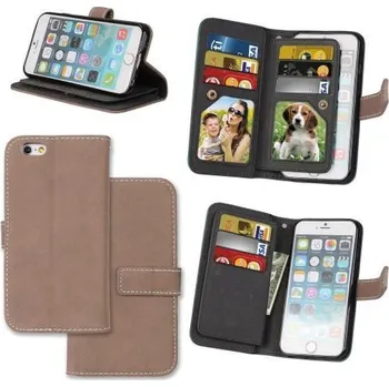 Pouzdro na mobilní telefon Slots PU kožené knížkové pouzdro s přihrádkami na iPhone 6 Plus a 6s Plus - béžové