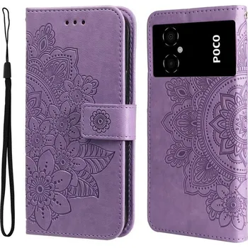Pouzdro na mobilní telefon Mandala PU kožené peněženkové pouzdro na mobil Xiaomi Poco M4 5G - fialové
