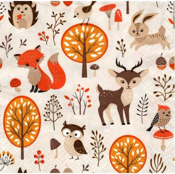 Papírový ubrousek UBR54, Ubrousek, 16x16 cm, LESNÍ ZVÍŘÁTKA, 1 kus