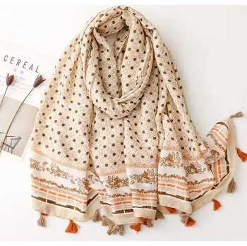 Šála Bavlněný béžovo-hnědý šátek/šála 90x 180 cm, WHITE ORCHID