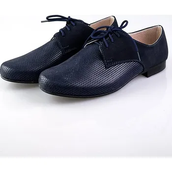 Chlapecká obuv Chlapecké dětské společenské kožené boty 99 A modré nubuk vzor, Dětské boty 26