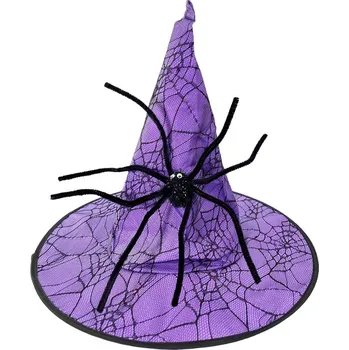 Karnevalový doplněk Čarodějnický klobouk s pavoukem fialový