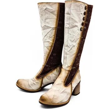 Dámské kozačky MACIEJKA Kožené dámské kozačky 05142-04/008 MACEJKA béžové Barva: béžová, Velikost: 41