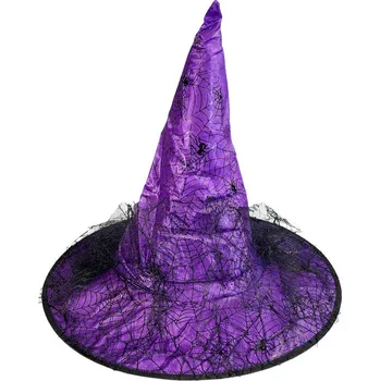 Karnevalový doplněk Čarodějnický klobouk s krajkou fialový