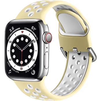 Příslušenství k chytrým hodinkám Dvoubarevný perforovaný řemínek s přezkou pro Apple Watch 42/44/45/46/49mm Barevná varianta: Žluto-Bílý
