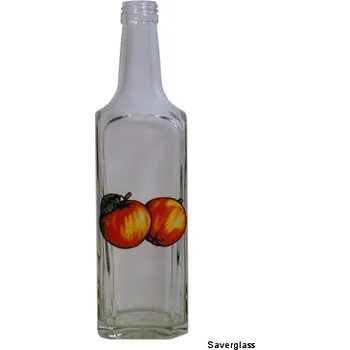 Láhev Boston - 0.50 bezbarevná + obtisk jablka 2 červeno žluté