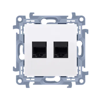 Elektrická zásuvka SIMON 10 C5T.01/11 Telefonní zásuvka RJ11 + počítačová zásuvka RJ45 kat. 5e, (strojek s krytem), Bíl