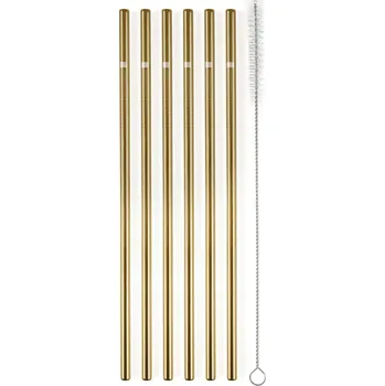 G21 BeEco Classic GZL2002CL6 kovová brčka rovná zlatá 6 ks + kartáček na čištění