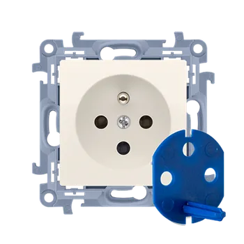 Elektrická zásuvka SIMON 10 CGD1.01/41 Jednozásuvka DATA s klíčem, (strojek s krytem) 16A, 250V~, šroubové svorky, kré