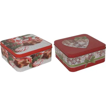 Vánoční ozdoba DÓZA NA CUKROVÍ 15,2*15,2*6,7CM VÁNOČNÍ MOTIV 2ASS