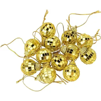 Vánoční dekorace Zlaté zrcadlové vánoční koule - sada 12 ks