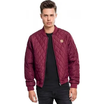 Pánský bomber Odolná bunda z nylonu Urban Classics s károvaným prošíváním Barva: Červená vínová, Velikost: S
