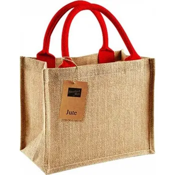 Dárková jutová taška Westford Mill 26 x 22 x 14 cm Barva: přírodní - červená výrazná, Velikost: 26 x 22 x 14 cm WM412