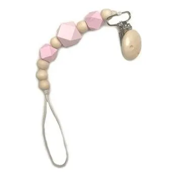 Topgal Klip na dudlík s dřevěnými korálky růžová