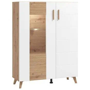 Knihovna Široká vitrína s kompletním osvětlením Jett - dub artisan/bílá