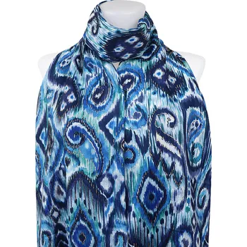 Šála Dámský teplý obdélníkový šál 3015-31 abstraktní ornamenty se zlatou nitkou, modré barvy 7200670-5