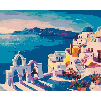 Diamondi Diamantové malování - SANTORINI SE ZVONY Rozměr: 40x50 cm, Rámování: bez rámu a bez vypnutí plátna