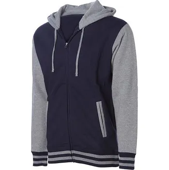 Pánská mikina Independent Dvojbarevná unisex mikina Varsity s kapucí a zipem Barva: modrá námořní - šedý melír, Velikost: 3XL NP351
