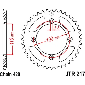 Řetězová sada pro motocykl JT rozeta 249 52 HONDA CR80 86-02, CR85 03-07 (24952JT) (řetěz428) (JT rozeta 249 52 HONDA CR80 86-02, CR85 03-07 (24952JT) (řetěz428))