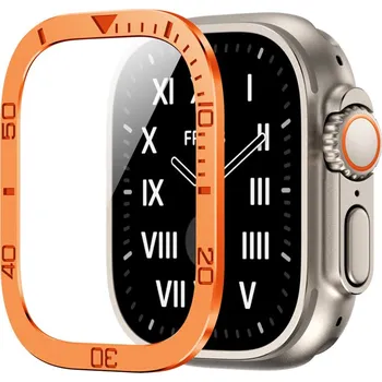 Tvrzené sklo + kovový rámeček pro Apple Watch Ultra 49mm - oranžový