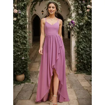 Dámské šaty Krásné a elegantní šifonové šaty pro družičku Barva: Tmavě Růžová, Velikost: XL