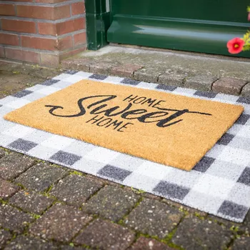 Podložka pod myš Podložka pod rohožku s gumou CHESS, kostkovaná, černá|bílá|béžová-krémová, 91x60cm|Esschert Design